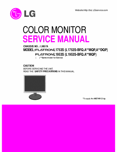 LG L1953s Service manual for LG LCD monitor model L1953s - chassis LM57A